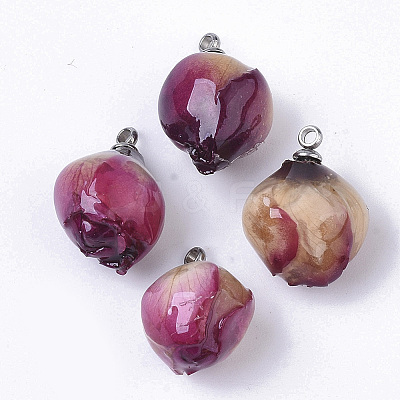 Handmade Natural Real Rose Dried Flower Pendants RESI-R424-01-1