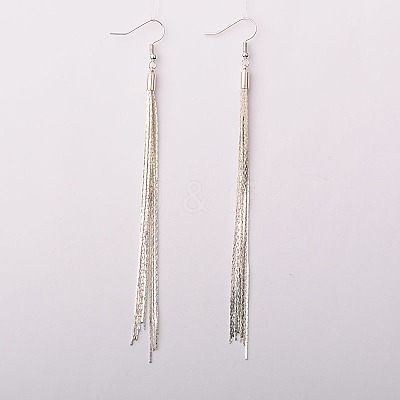 Brass Chain Tassel Earrings EJEW-JE01130-1