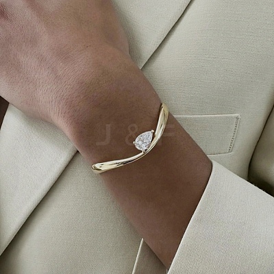 Adjustable Brass Pave Cubic Zirconia Cuff Bangles for Women QN2893-1-1