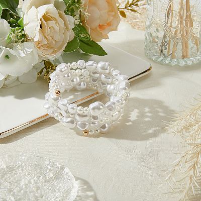 Resin Imitation Pearl Arm Cuff Bangles for Women AJEW-WH20011-99-1