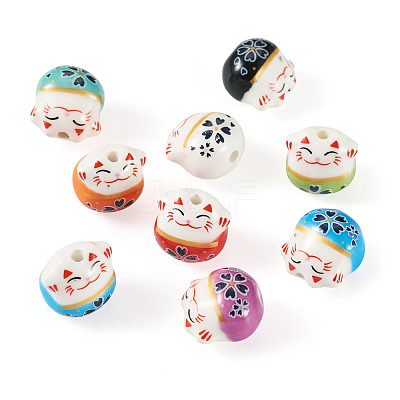 9Pcs Handmade Printed Porcelain Beads PORC-TADJ0001-01C-1