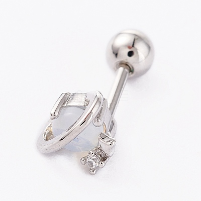 Brass Micro Pave Clear Cubic Zirconia Barbell Cartilage Earrings AJEW-P017-17P-1