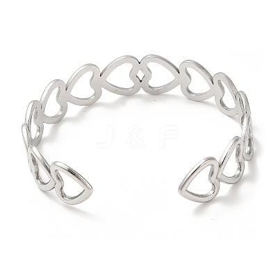 Non-Tarnish 304 Stainless Steel Heart Open Cuff Bangle for Women BJEW-L682-001P-1