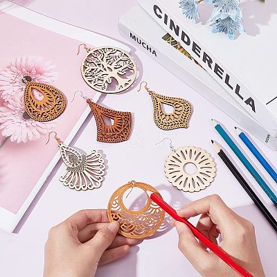 DIY Wooden Dangle Earring Making Kits DIY-NB0005-49-1