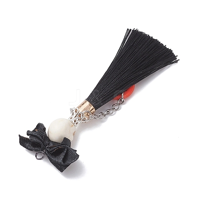 Halloween Dyed Synthetic Turquoise & Polyester Tassel Big Pendants PALLOY-JF04538-1