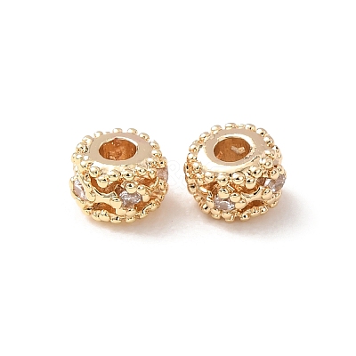 Brass Micro Pave Clear Cubic Zirconia Spacer Beads KK-F942-09G-1