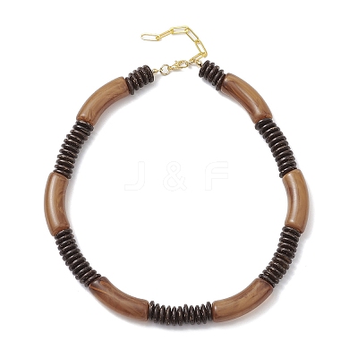 12MM Two Tone Acrylic & CCB Plastic & Coconut Curved Tube Beaded Necklaces for Women NJEW-JN05373-03-1