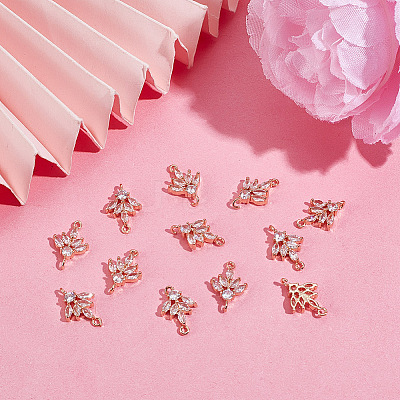 12Pcs Brass Pave Clear Cubic Zirconia Connector Charms ZIRC-AR0001-24-1