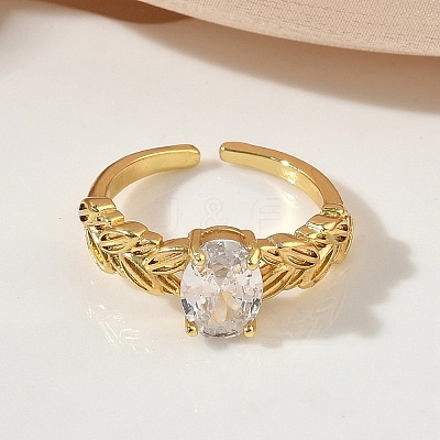 Brass Micro Pave Cubic Zirconia Cuff Open Rings RJEW-C163-25A-G-1