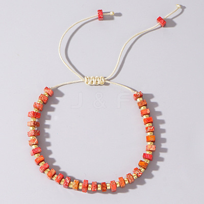 Adjustable Retro Boho Vintage Square Dyed Natural Imperial Jasper Braided Bead Bracelets for Women Men RP7679-9-1