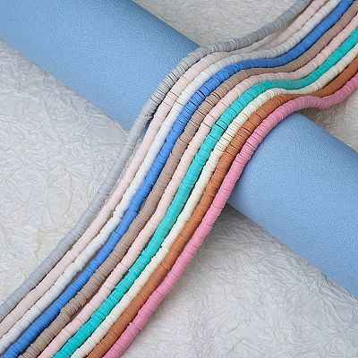 10 Strands 10 Colors Flat Round Handmade Polymer Clay Beads CLAY-SZ0002-04A-1