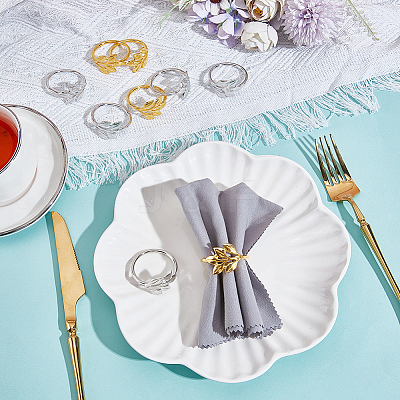 16Pcs 2 Colors Leaf Alloy Napkin Rings AJEW-GF0013-15-1