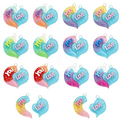14 Sets 7 Colors Gradient Color Opaque Resin Pendants RESI-CA0001-45-1