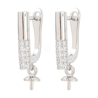 Brass Micro Pave Clear Cubic Zirconia Hoop Earring Findings KK-Z158-01P-1