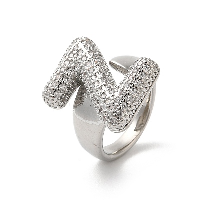 Letter Brass Micro Pave Clear Cubic Zirconia Open Cuff Ring for Women RJEW-N046-03Z-P-1