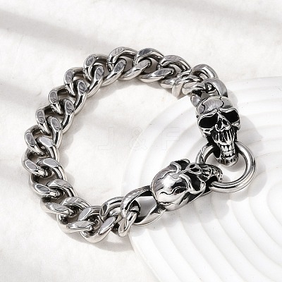 304 Stainless Steel Cuban Link Chains Bracelets for Unisex BJEW-A092-06B-P-1
