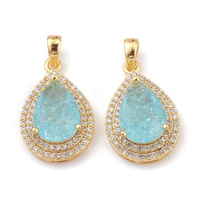 Golden Plated Brass Micro Pave Clear Cubic Zirconia Pendants ZIRC-F123-01D-1