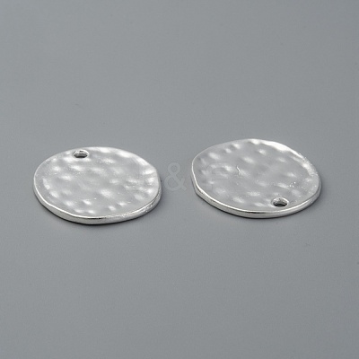 Alloy Blank Flat Round Hammered Pendants PALLOY-M031-07S-1