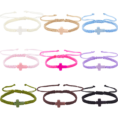 9Pcs 9 Colors Polyester Cord Braided Bead Bracelets BJEW-DC0001-20-1