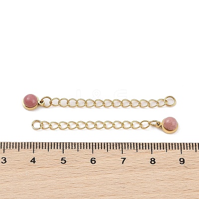 Ion Plating(IP) 316 Surgical Stainless Steel Curb Chain Extender with Natural Rhodonite Round Charm High Polished STAS-A097-01G-08-1
