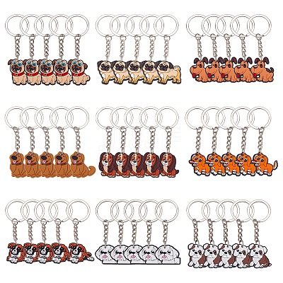 45Pcs 9 Style Cute Cartoon PVC Plastic Dog Pendant Keychain KEYC-CP0001-11-1