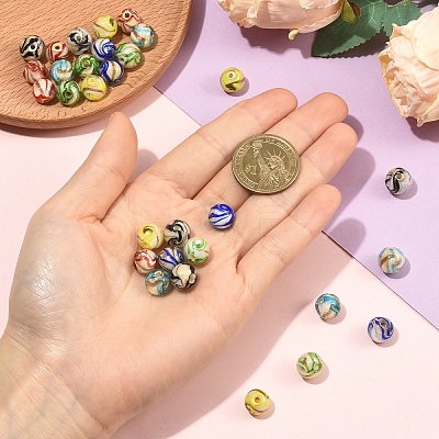 30Pcs 6 Colors Handmade Gold Sand Lampwork Beads LAMP-YW0004-21-1
