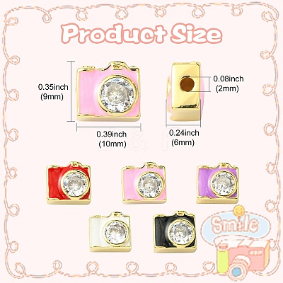 5Pcs 5 Colors Brass Pave Clear Cubic Zirconia Beads KK-CJ0002-80-1