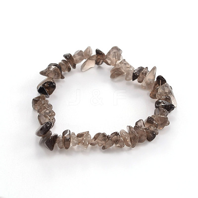 Chips Natural Smoky Quartz Beaded Stretch Bracelets BJEW-JB01826-07-1