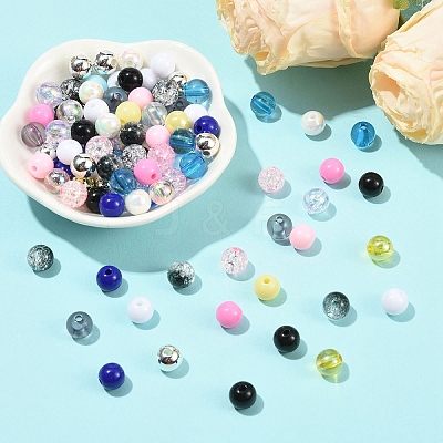 350Pcs 7 Colors Transparent  & Opaque Acrylic Beads MACR-YW0004-79-1