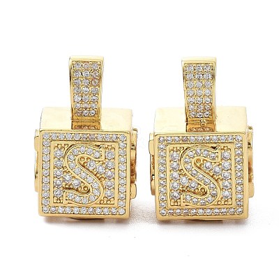 Alphabet Brass Micro Pave Clear Cubic Zirconia Pendants ZIRC-O045-01G-S-1