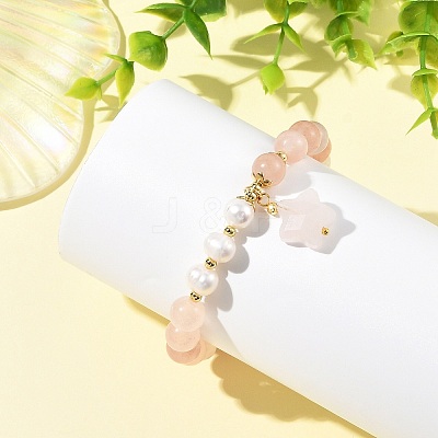 Natural Peach Blossom Pink Persian Jade & Natural Cultured Freshwater Pearl Beads Stretch Bracelets for Women BJEW-JB14193-1