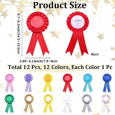 12Pcs 12 Colors Award Ribbon Shape Iron Badge Pins JEWB-CP0001-54-1