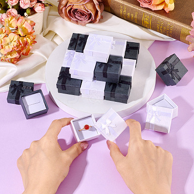 12Pcs 2 Colors Square Paper Jewelry Ring Gift Storage Boxes CON-TA0001-18-1