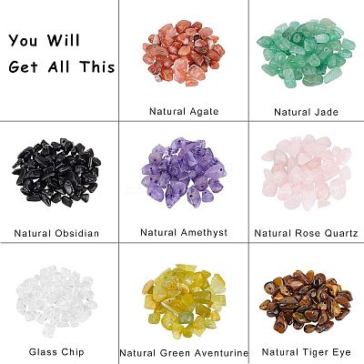 Natural Gemstone and Glass Chip Beads Sets G-NB0001-51-1