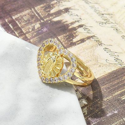 Virgin Mary Theme Clear Cubic Zirconia Finger Rings RJEW-G337-02G-06-1
