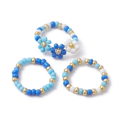 3Pcs 3 Style Glass Seed Beaded Stretch Rings Set RJEW-JR00616-02-1