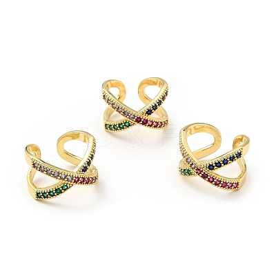 Cubic Zirconia Criss Cross Open Cuff Ring RJEW-E046-23G-01-1