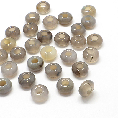 Natural Grey Agate European Large Hole Beads G-Q442-05-1