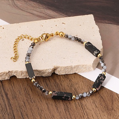 Bohemian Dyed Synthetic Imperial Jasper Cuboid and Glass Beaded Bracelets with 304 Stainless Steel End Chains PX2979-7-1