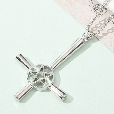 Christian Upside Down Cross & Star Alloy Pendant Pendant Twisted Chain Necklaces for Women NJEW-NH0001-03P-1