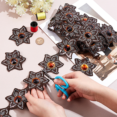 Iron on/Sew on Ethnic Style Embroidery Flower Polyester Lace Ribbons OCOR-WH0060-47D-1