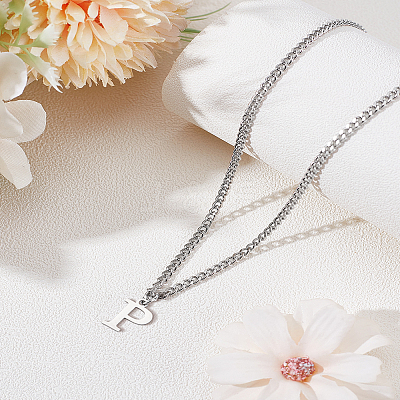 1Pc 304 Stainless Steel Letter Pendant Necklaces NJEW-LP0001-33P-P-1