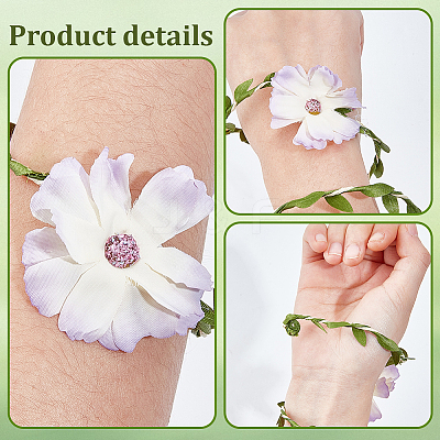 Flower Polyester with Iron wire Upper Arm Cuff Bangles for Women AJEW-GF0014-08C-1