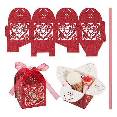 10Pcs Laser Cut Paper Hollow Out Heart & Flowers Candy Boxes CON-TA0001-10D-1