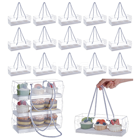 Folding Rectangle PET Plastic Portable Cupcake Gift Storage Box CON-WH0085-137A-1