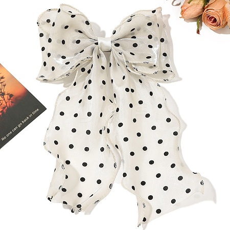 Polka Dot Pattern Cloth Long Bowknot Hair Barrettes PW-WG6129B-09-1