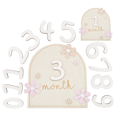 Flower Wood Baby Monthly Milestone Cards with Glue Points DIY-WH0569-42-1