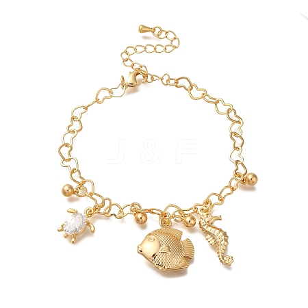 Marine Organism Brass Charm Bracelets for Women Girl BJEW-L696-001G-1