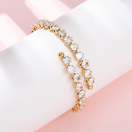 304 Stainless Steel Micro Pave Cubic Zirconia Open Cuff Bangles for Women BJEW-K293-04A-G-1