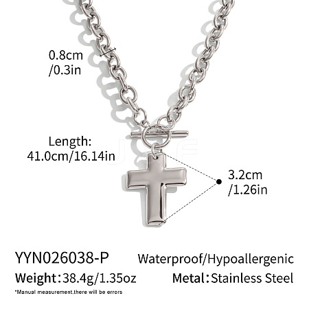 304 Stainless Steel Religion Cross Pendant Necklaces with OT Clasps for Women QD6259-2-1